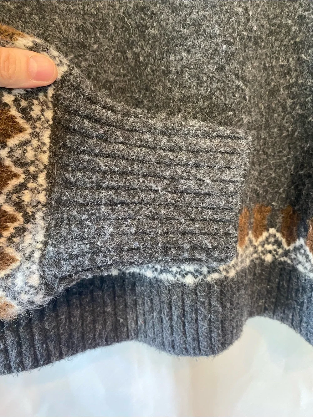 Zara Women's Fair Isle Wool Alpaca Blend Sweater Anthrcite Grey LG Cozycore - Picture 6 of 17